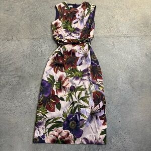 Hobbs London Women’s Floral Sleeveless Midi Dress Tie Waist Size 8 Luxury Preppy